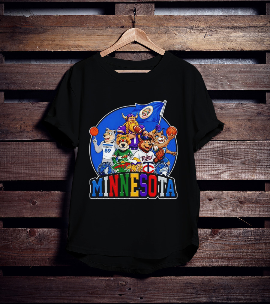 Minnesota Sports Team Characters Vikings Wolves Twins Wild Logos T-Shirt