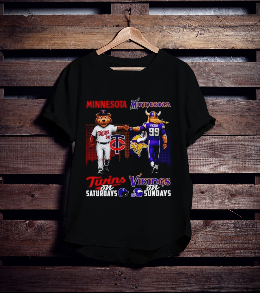 Minnesota Twins Saturdays Vs Vikings Sundays Sports Mashup T-Shirt