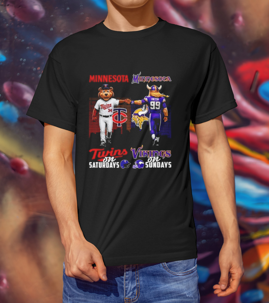 Minnesota Twins Saturdays Vs Vikings Sundays Sports Mashup T-Shirt