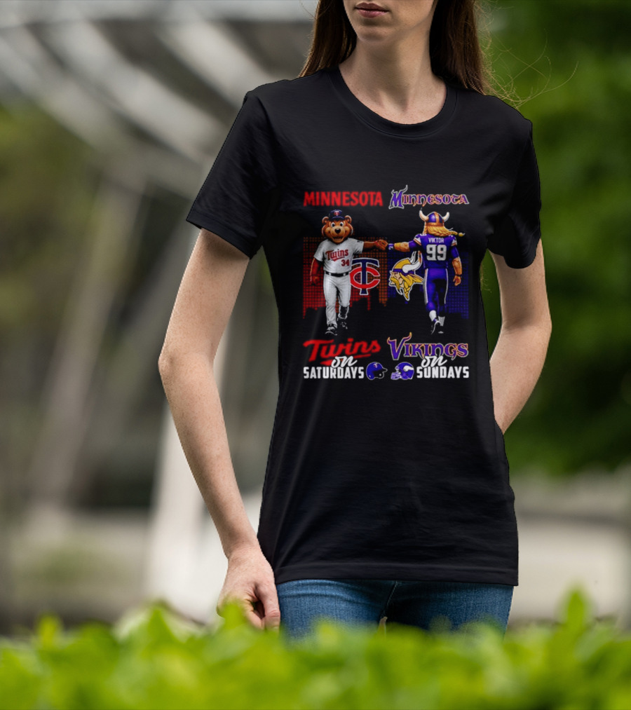 Minnesota Twins Saturdays Vs Vikings Sundays Sports Mashup T-Shirt