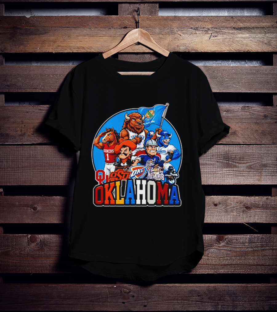 Oklahoma Sooners Cowboys Thunder Oilers Mascot Collage T-Shirt