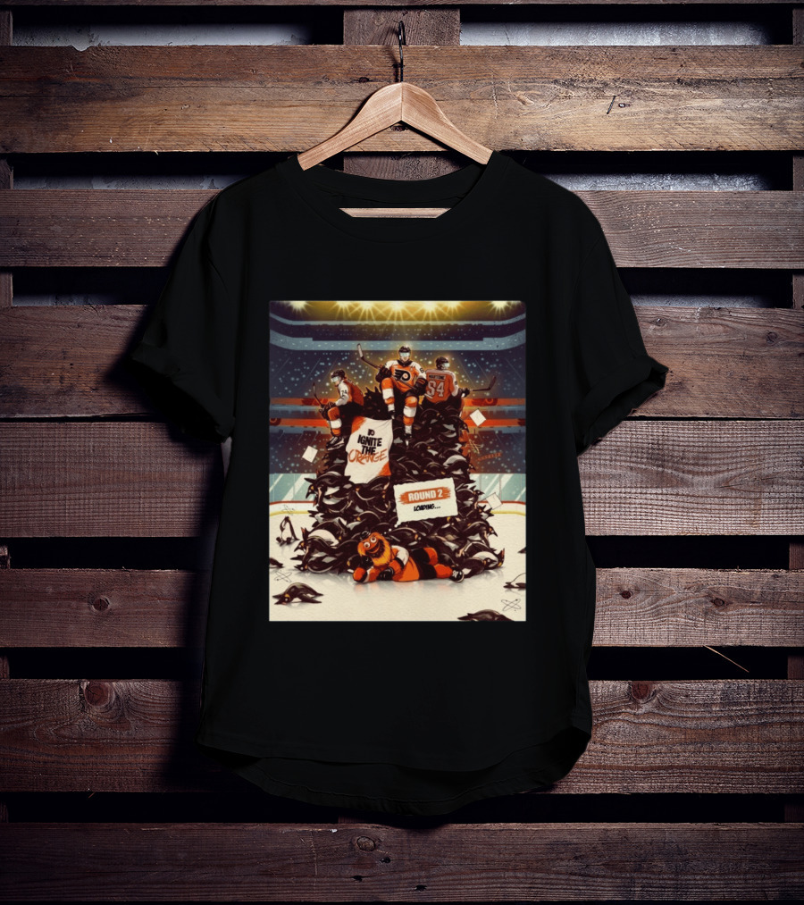 Philadelphia Flyers Ignite The Orange Round 2 Loading Cartoon Hockey Battle T-Shirt