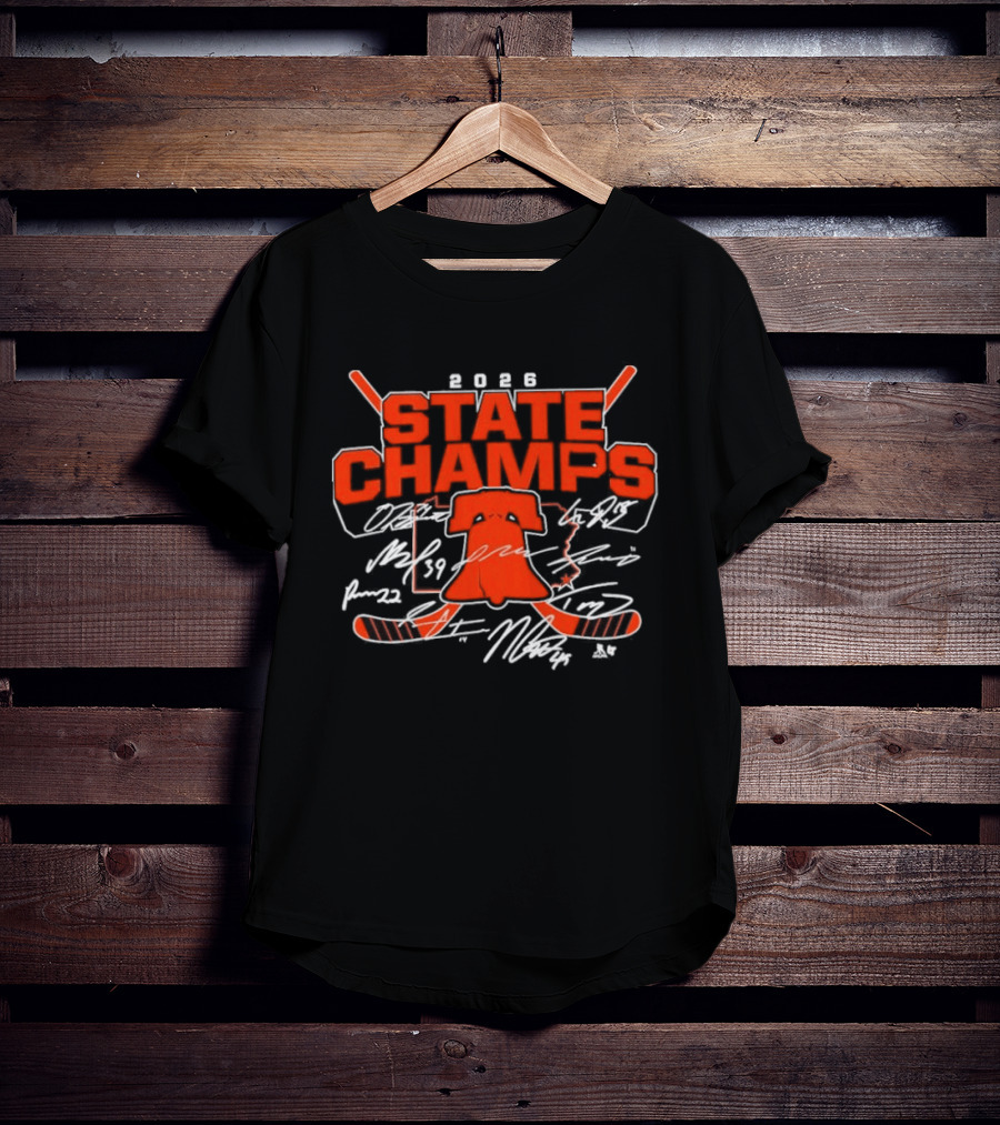 2026 Philadelphia Hockey State Champs Liberty Bell Scored Rink Tribal T-Shirt