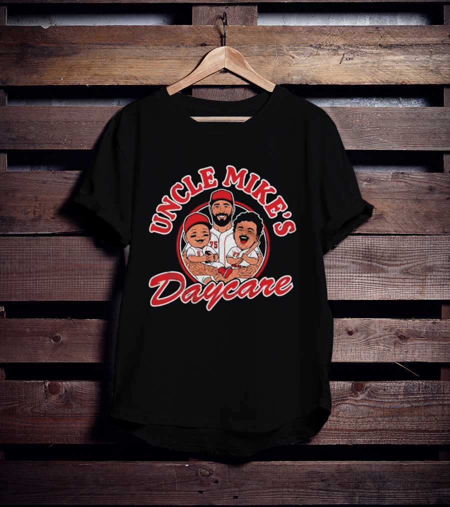 Uncle Mike's Daycare 75 Red Cap Family Fun Sports Team T-Shirt