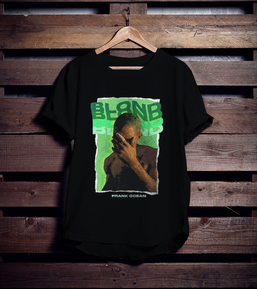 BLOND Frank Ocean Album Cover Art With Green Text And Contemplative Pose T-Shirt