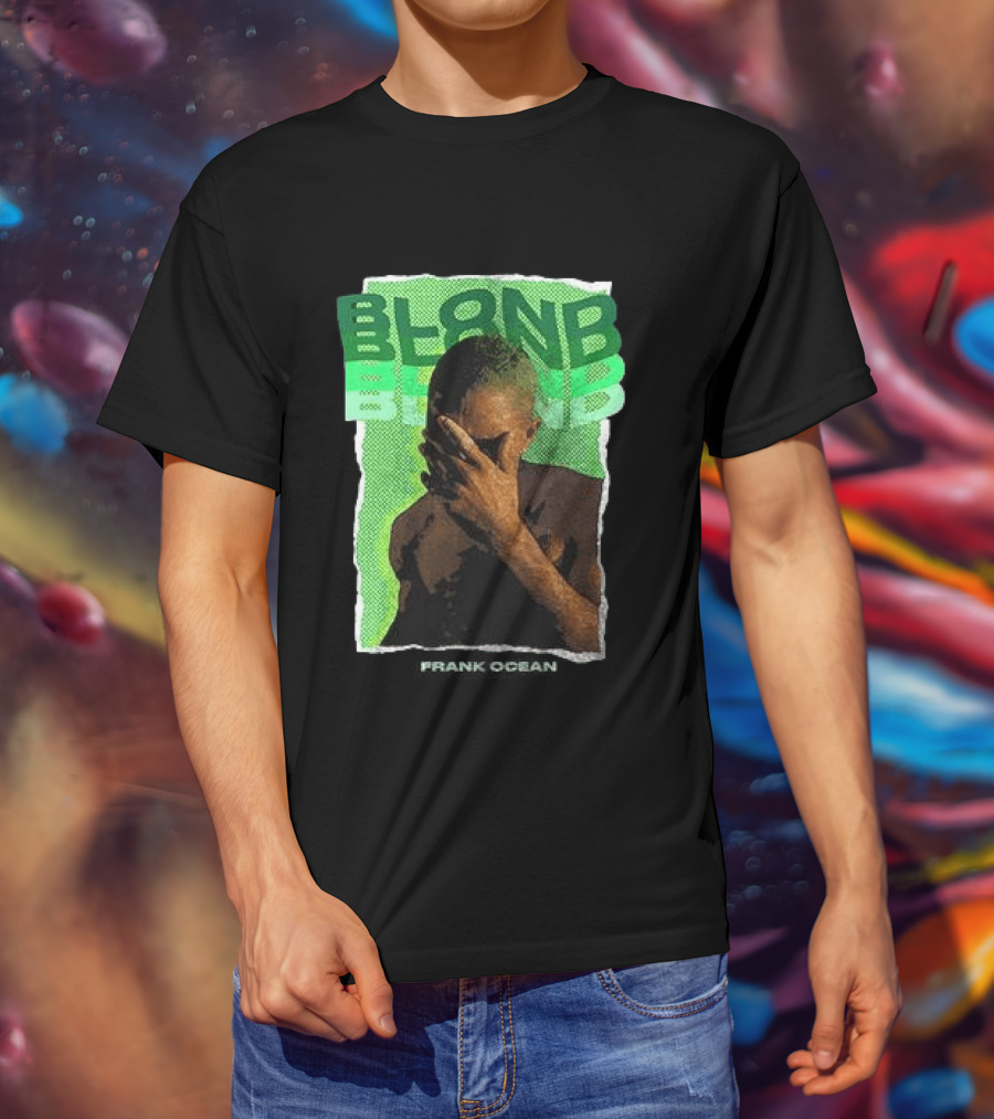BLOND Frank Ocean Album Cover Art With Green Text And Contemplative Pose T-Shirt