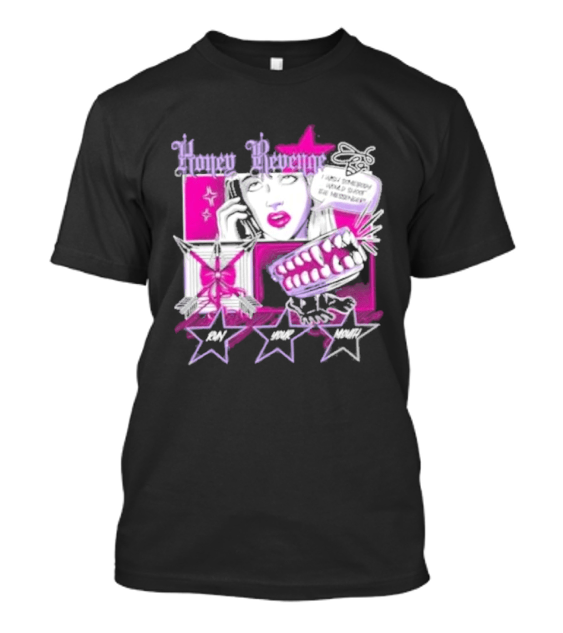 Honey Revenge Comic Style Pink And Black Lips Starburst T-Shirt