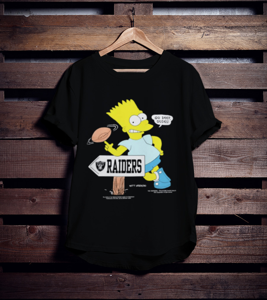 Raiders Bart Simpson Football Spin Near Raiders Sign T-Shirt