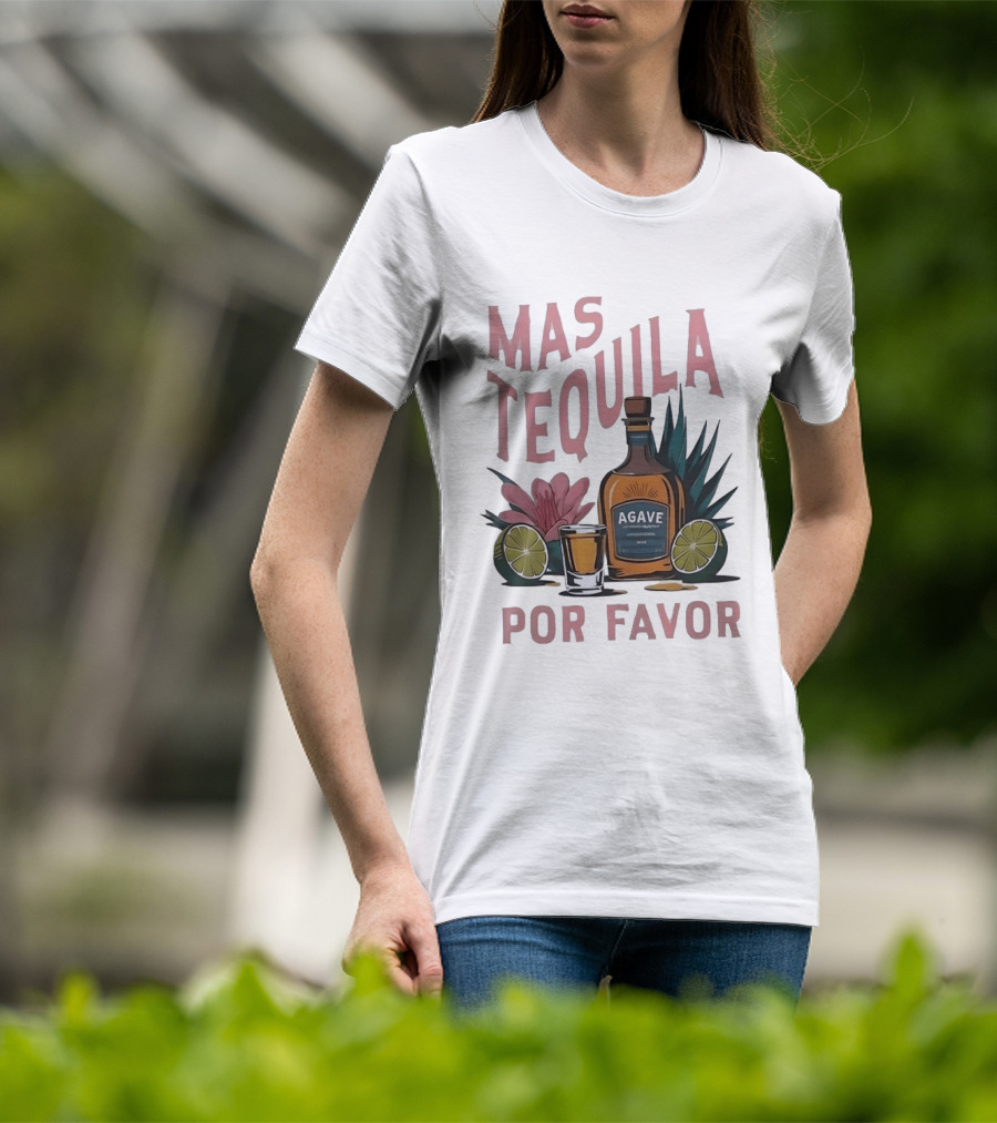 Mas Tequila Por Favor Agave Bottle With Limes And Shot Glass T-Shirt