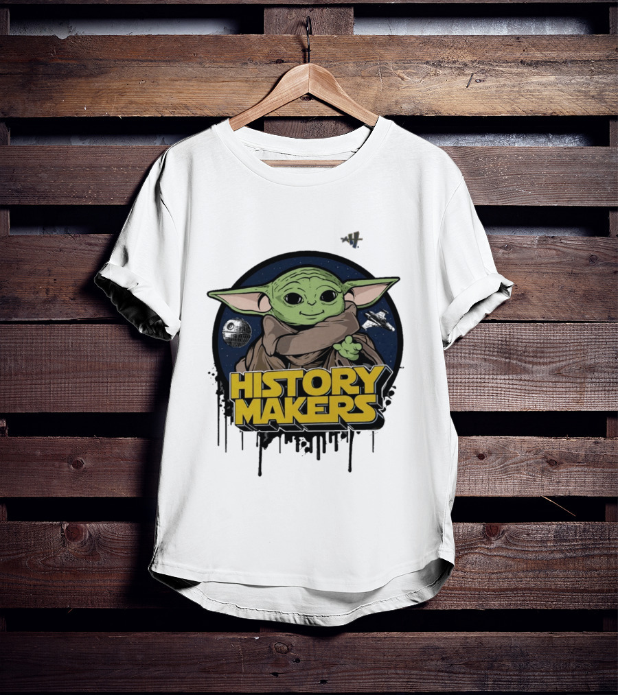 Baby Yoda History Makers Bold Text Starry T-Shirt