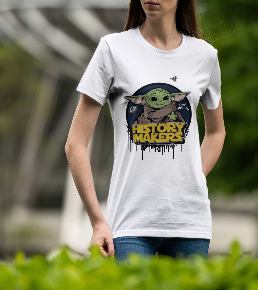 Baby Yoda History Makers Bold Text Starry T-Shirt