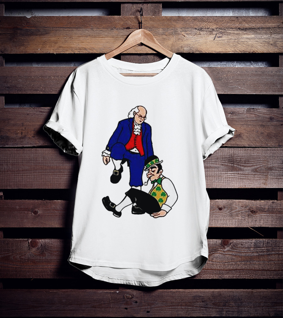 Ben Franklin Stepover Cartoon Colonial Vs Leprechaun T-Shirt