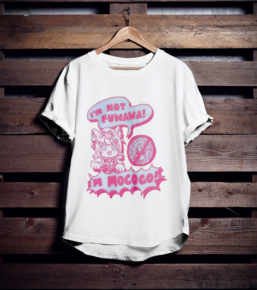 I'm Not Fuwawa I'm Mococo Anime Character Expression Pink And White Speech Bubbles T-Shirt