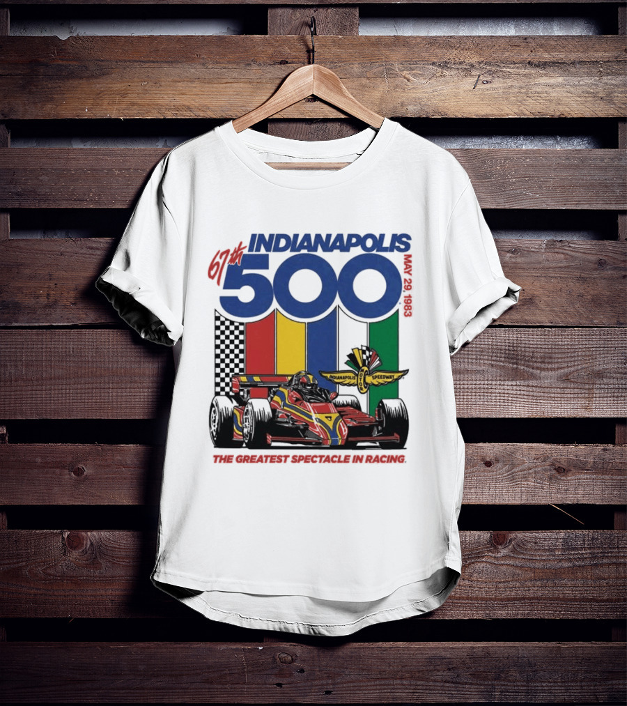 1983 Indianapolis 500 Racing Car With Speedway Wings And American Flag T-Shirt