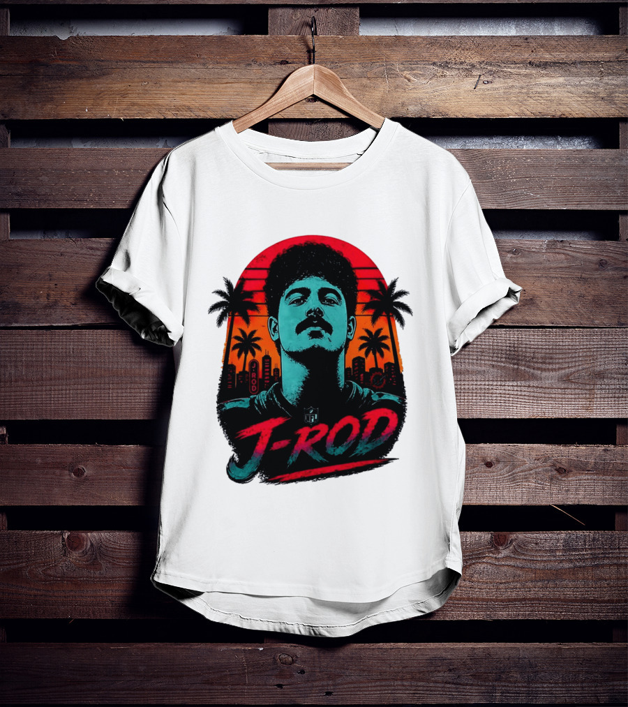 J Rod Retro Sunset Vibes With NFL And Palm Trees T-Shirt