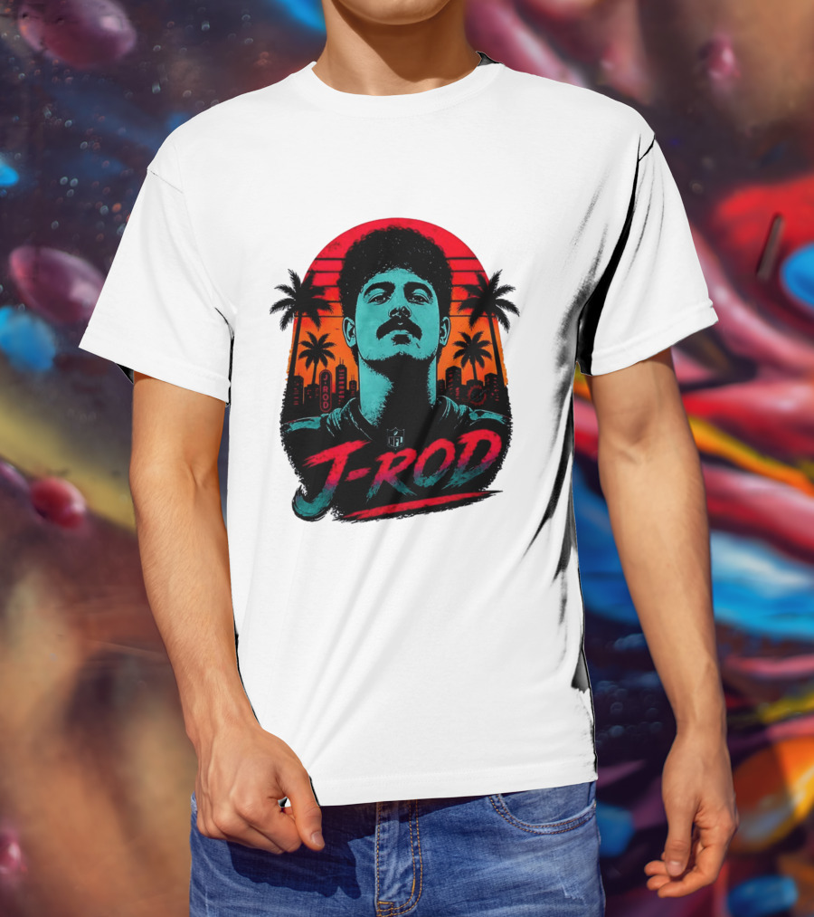 J Rod Retro Sunset Vibes With NFL And Palm Trees T-Shirt