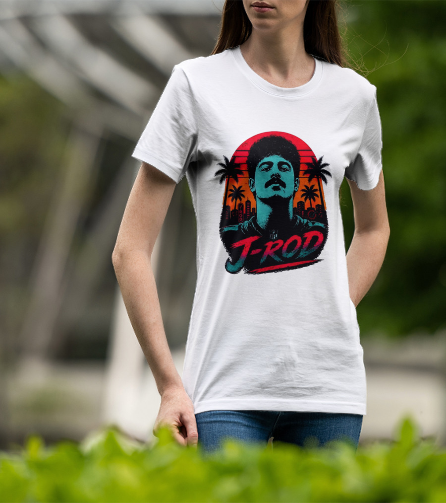 J Rod Retro Sunset Vibes With NFL And Palm Trees T-Shirt
