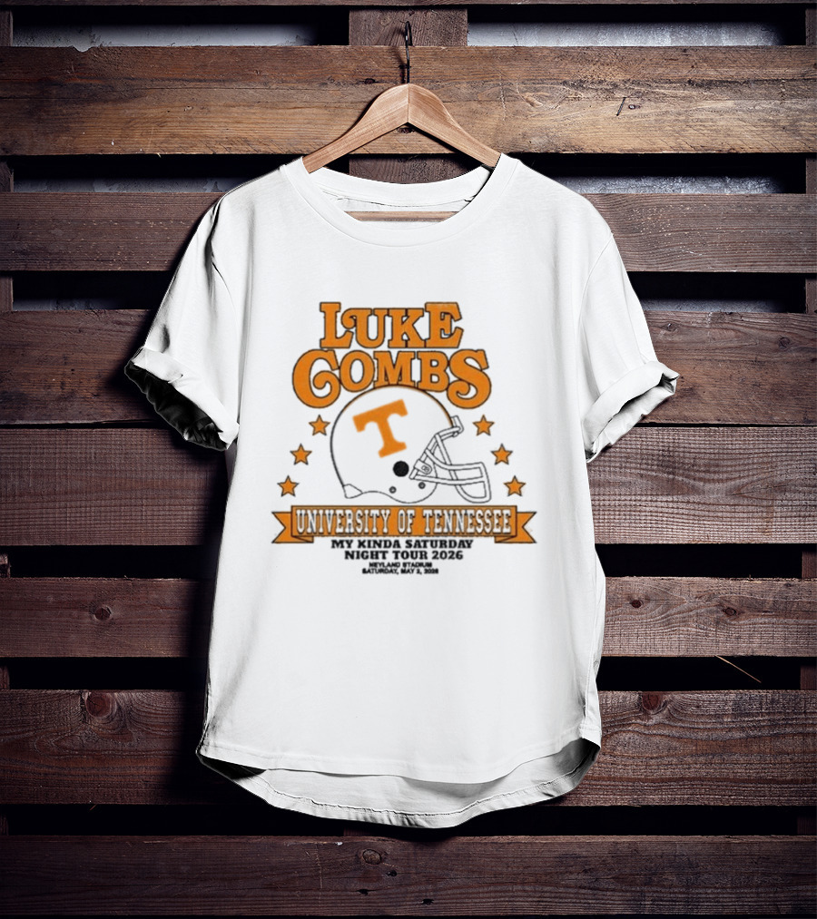 Luke Combs Neyland 05.02.2026 University Of Tennessee Football Helmet Stars Orange T-Shirt