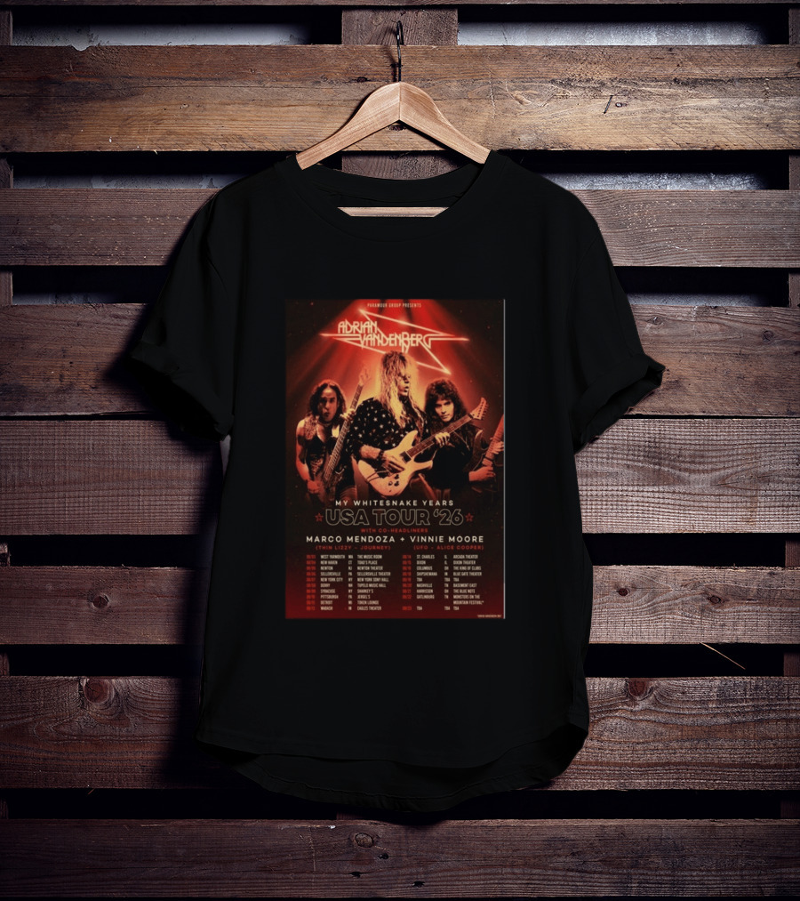 Paramour Group Presents Adrian Vandenberg My Whitesnake Years USA Tour 2026 With Marco Mendoza Vinnie Moore T-Shirt