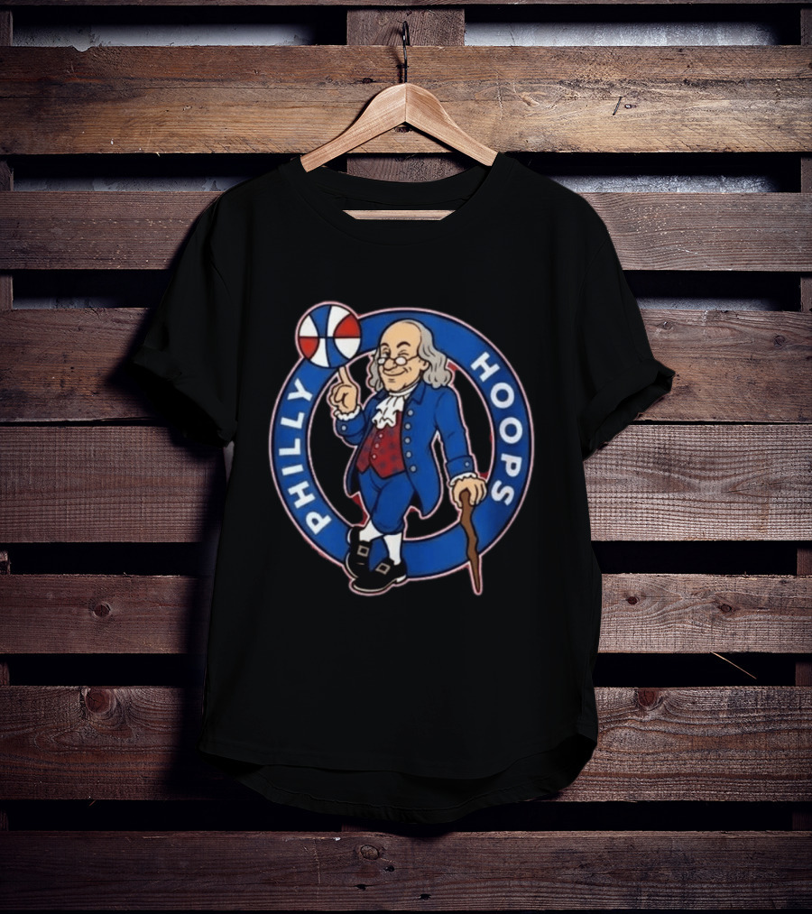 Ben Franklin Philly Hoops Basketball Icon With Dribbling Ball T-Shirt