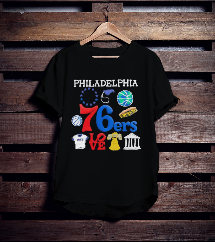 Philadelphia 76ers Claymation Icons Hot Dog Liberty Bell Basketball LOVE Statue City T-Shirt