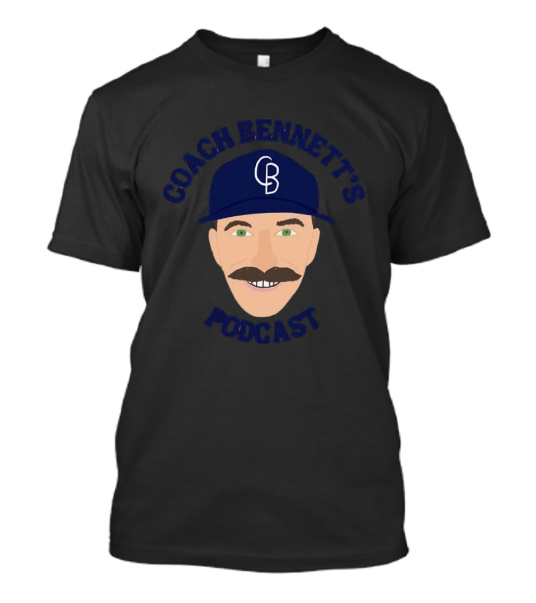 Coach Bennett's Podcast CB Hat Mustache Face T-Shirt