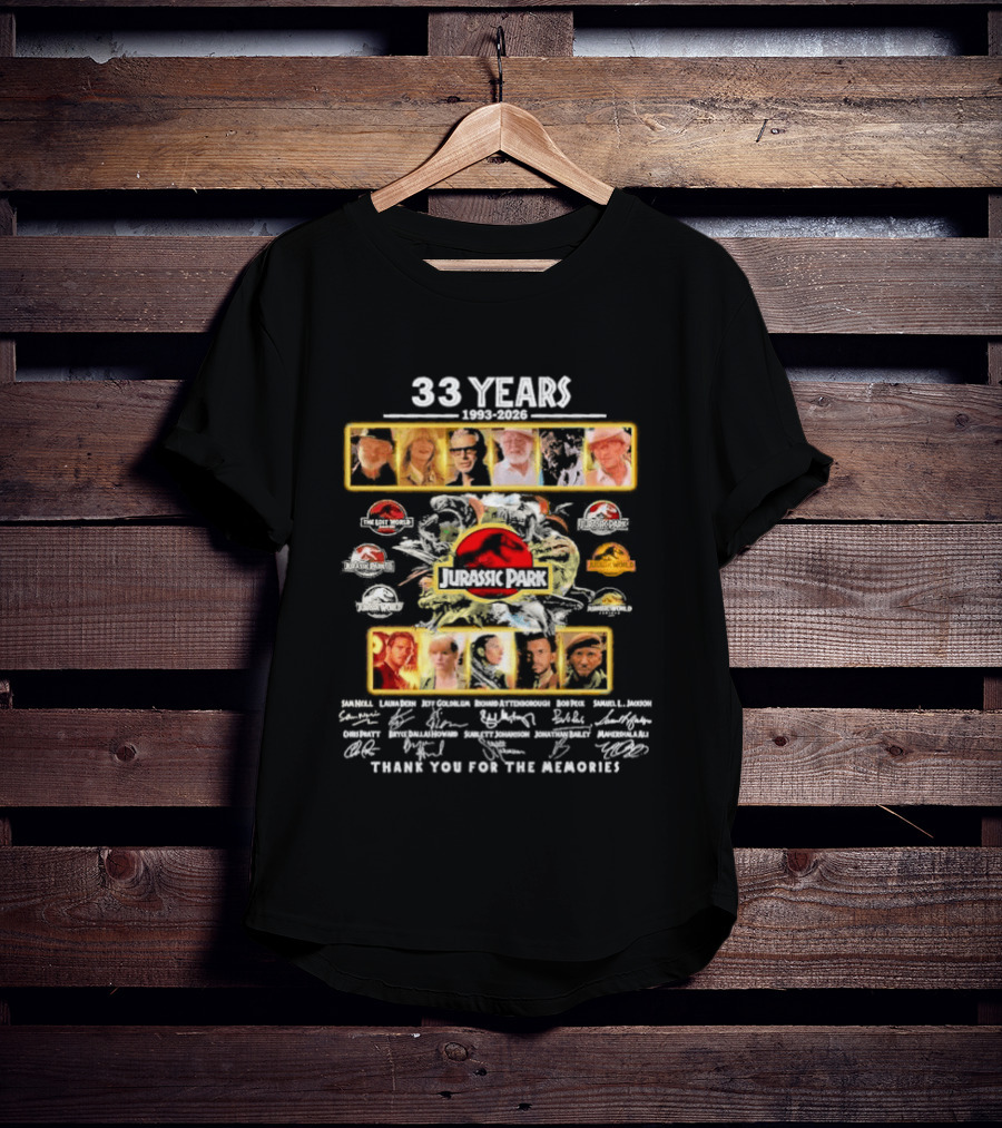 33 Years 1993 2026 Jurassic Park Thank You For The Memories Signatures T-Shirt