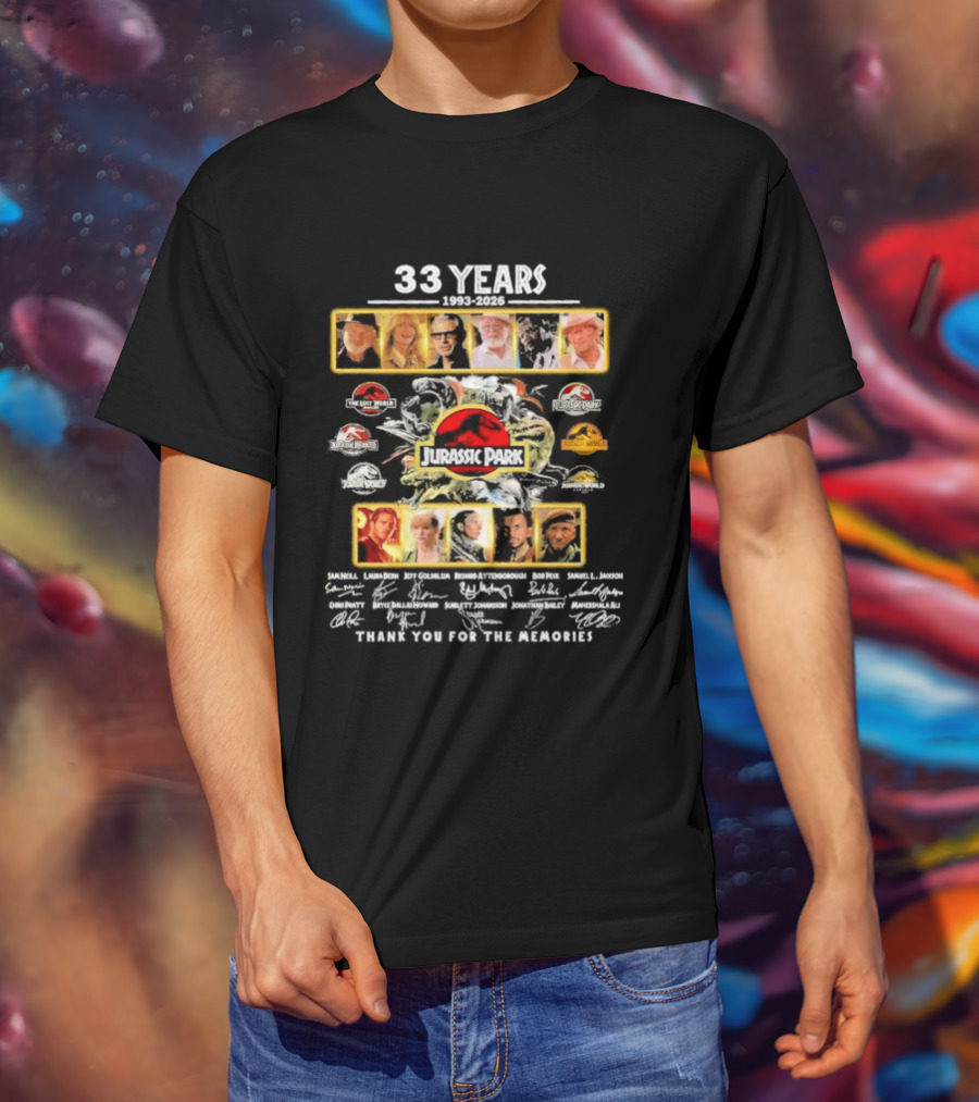 33 Years 1993 2026 Jurassic Park Thank You For The Memories Signatures T-Shirt