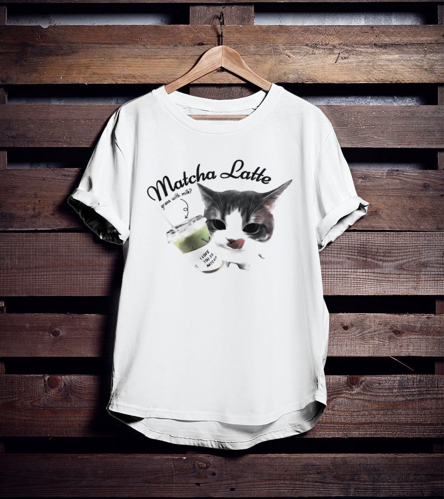 Matcha Latte Coffee Cat Kawaii With Paw And Tail T-Shirt