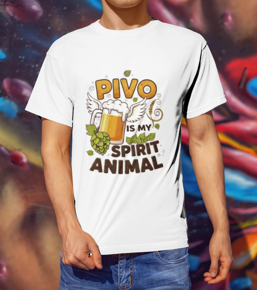 Pivo Is My Spirit Animal Beer Lover Hops Wheat Wings T-Shirt