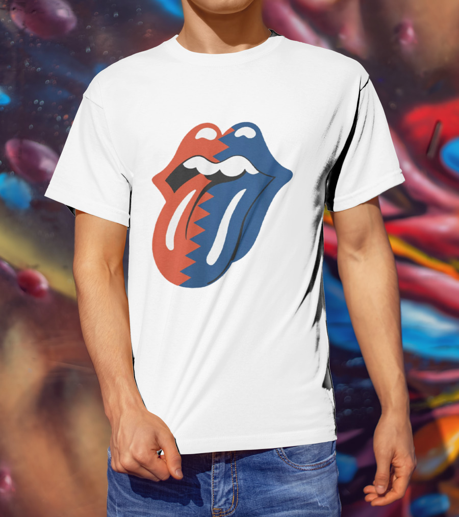 Rolling Stones Big Mouth Tongue Rare Red Blue Contrast T-Shirt