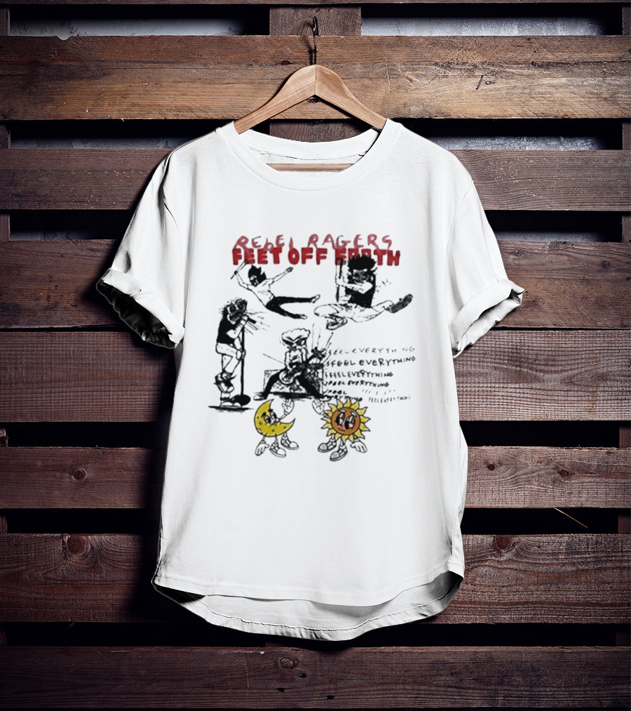 Rebel Ragers Feet Of Earth Tour Kid Cudi 2026 Concept Art Moon Sun Characters T-Shirt