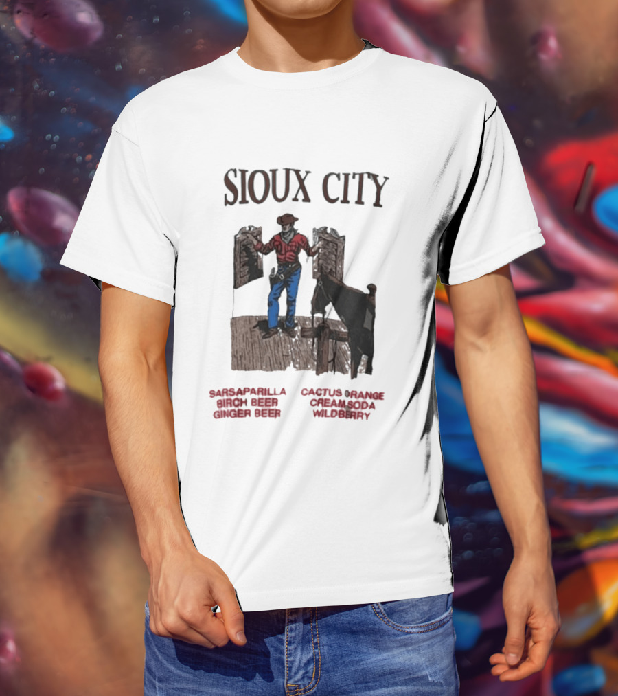 Sioux City Sarsaparilla Birch Beer Ginger Beer Cactus Orange Cream Cola Wildberry Cowboy Saloon Scene T-Shirt
