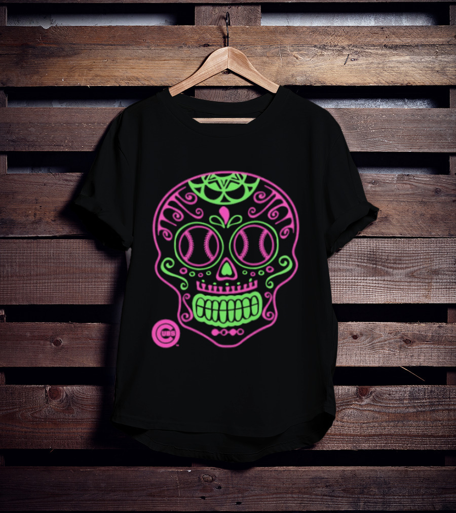 Chicago Cubs Sugar Skull 2026 Pink And Green Baseball T-Shirt