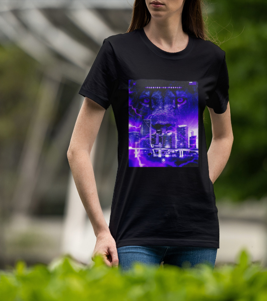 Florida Is Purple Orlando City SC Lion City Skyline Lightning T-Shirt