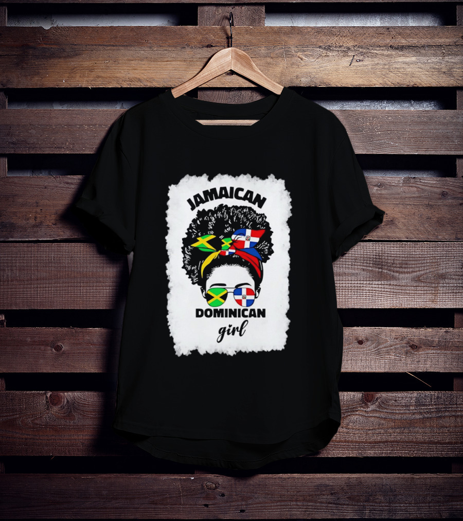 Jamaican Dominican Girl Afro Headwrap Flag Sunglasses T-Shirt