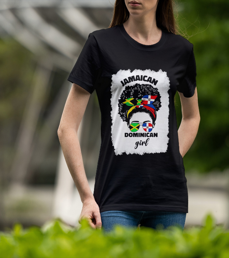 Jamaican Dominican Girl Afro Headwrap Flag Sunglasses T-Shirt