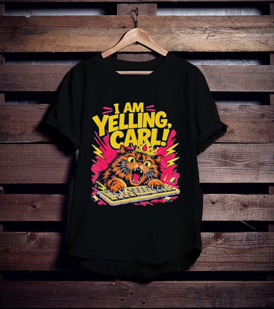 I Am Yelling Carl Cat Keyboard Meme With Donut Crown T-Shirt