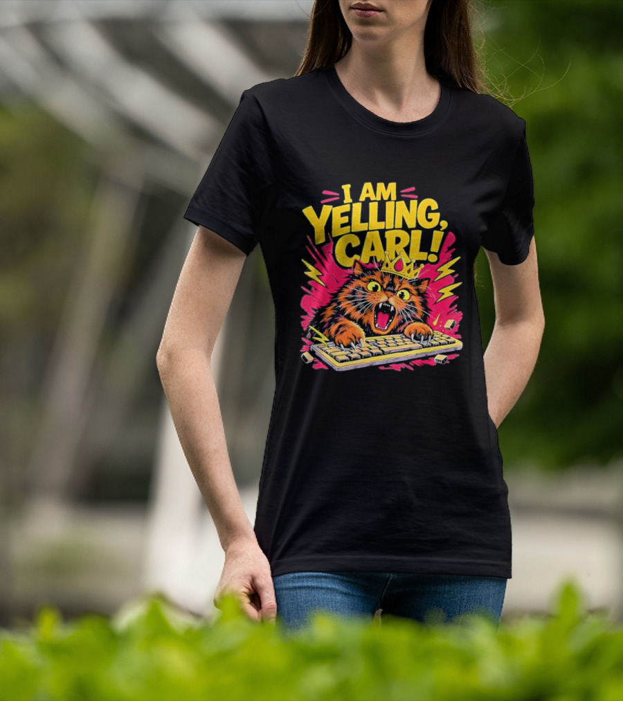 I Am Yelling Carl Cat Keyboard Meme With Donut Crown T-Shirt