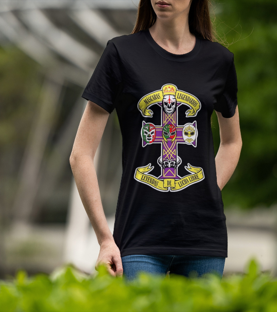 Máscaras Legendarios Leyendas De Lucha Libre Cross Skulls And Masks T-Shirt