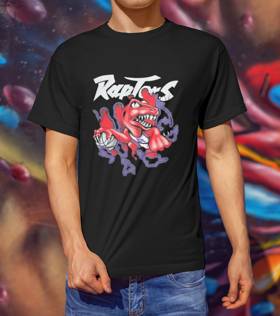 Raptors Purple Cartoon Dinosaur With Basketball T-Shirt