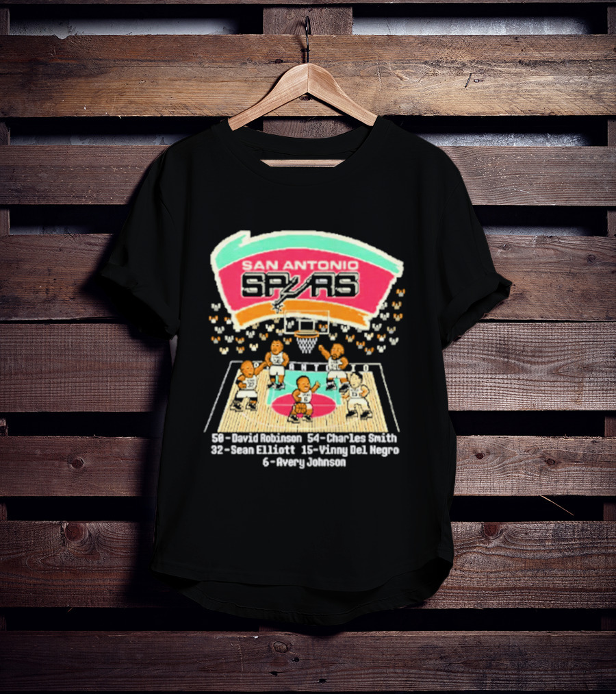 San Antonio Spurs David Robinson Charles Smith Sean Elliott Vinny Del Negro Avery Johnson Basketball Team T-Shirt