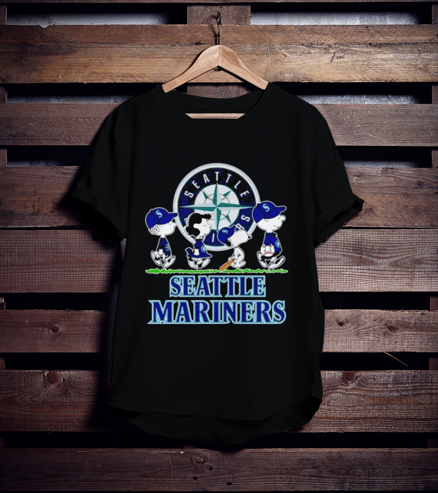 Seattle Mariners Peanuts Characters Walking Road T-Shirt