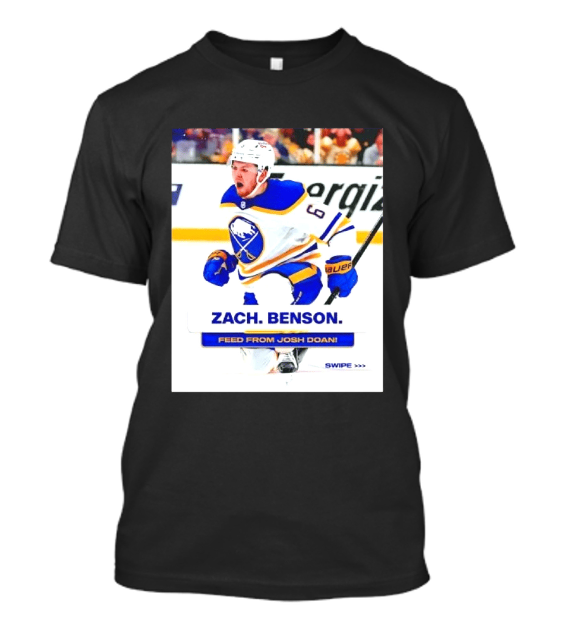 Zach Benson Buffalo Sabres Feed From Josh Doan Swipe T-Shirt