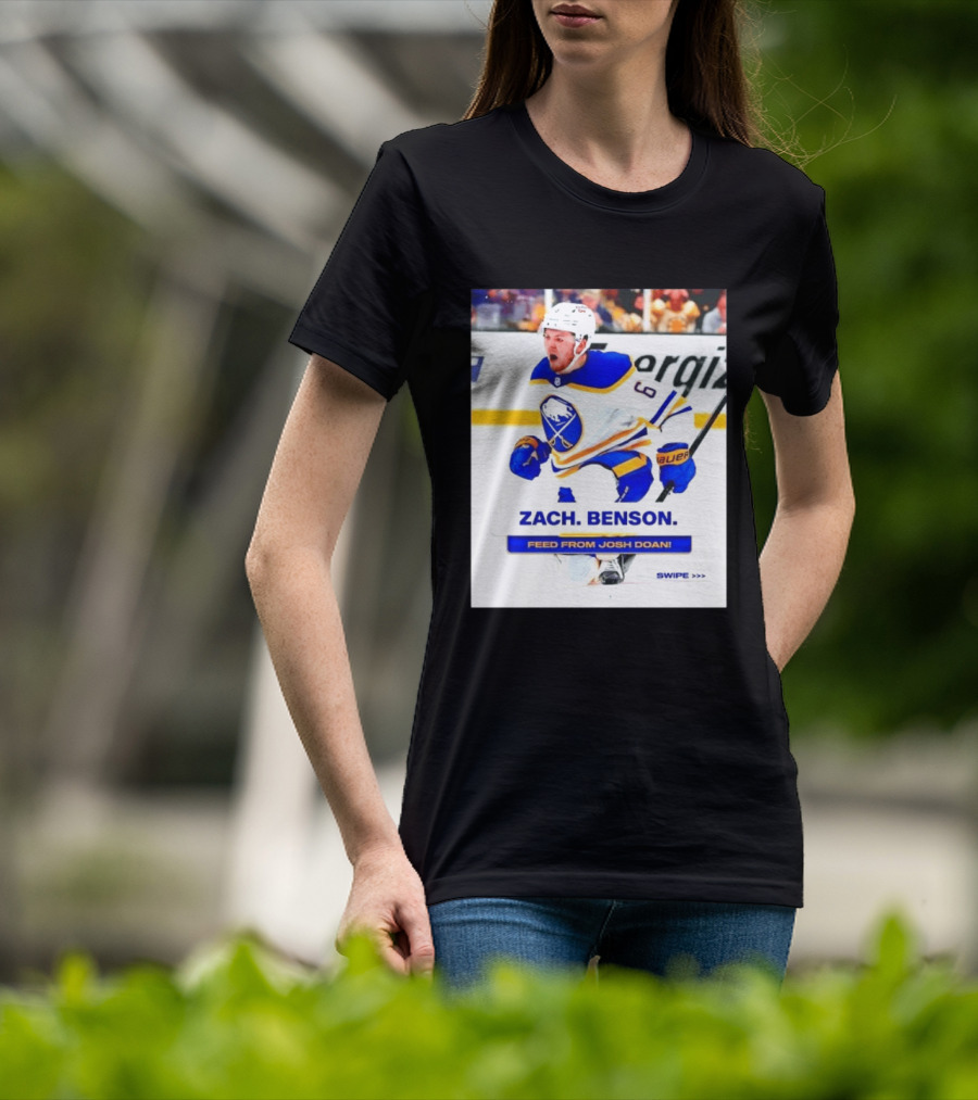 Zach Benson Buffalo Sabres Feed From Josh Doan Swipe T-Shirt