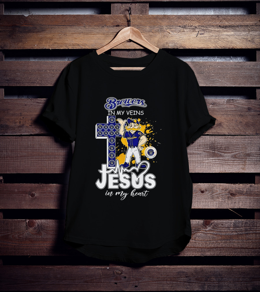 Brewers In My Veins Jesus In My Heart With Cross And Brewman T-Shirt