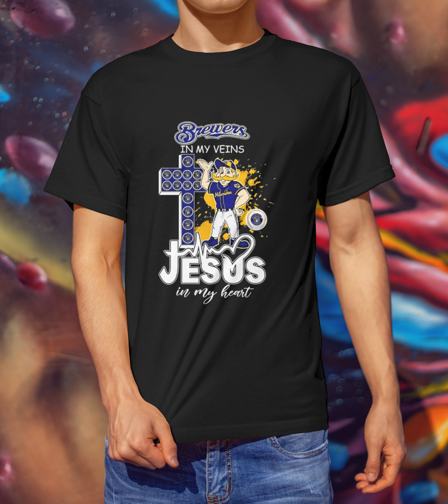 Brewers In My Veins Jesus In My Heart With Cross And Brewman T-Shirt