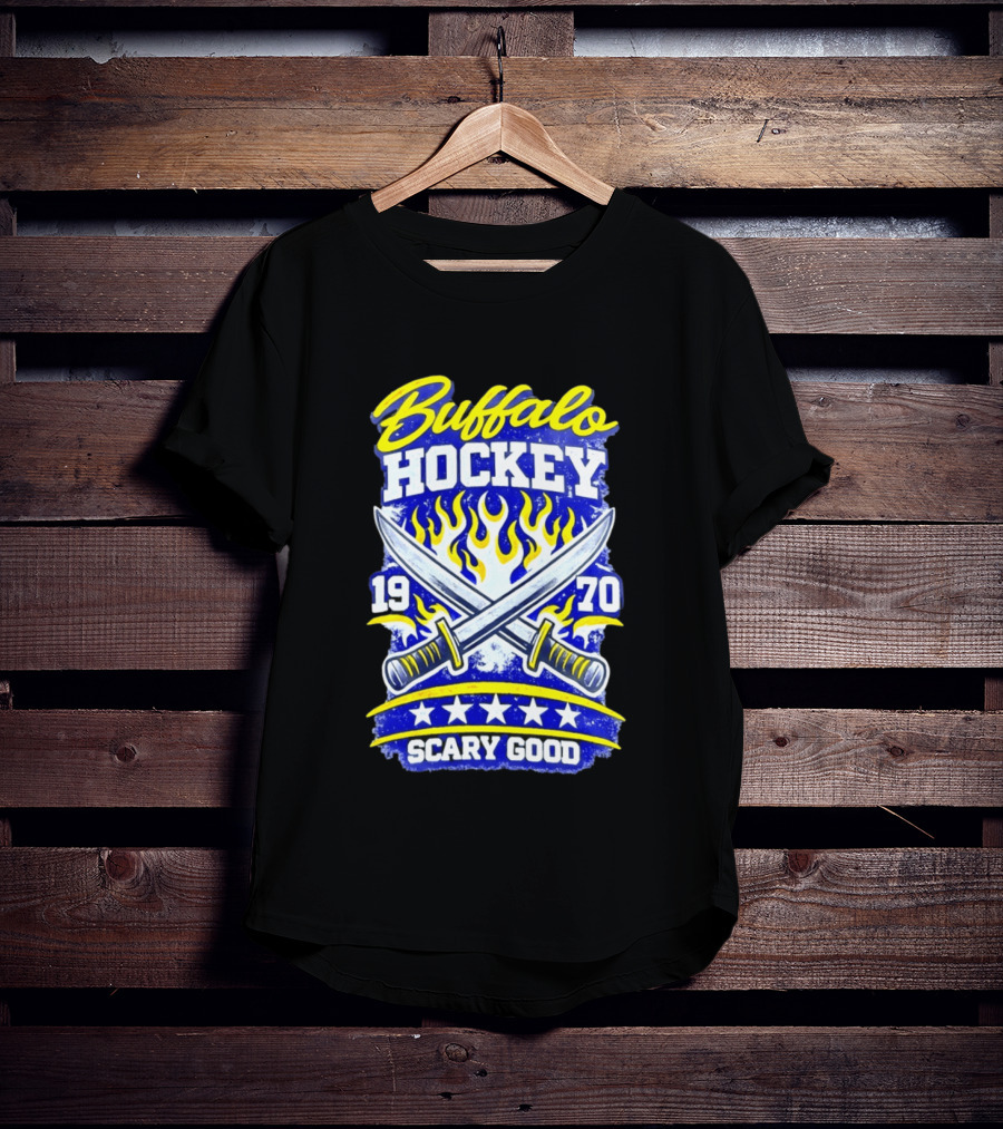 Buffalo Hockey 1970 Scary Good Crossed Swords Flames T-Shirt