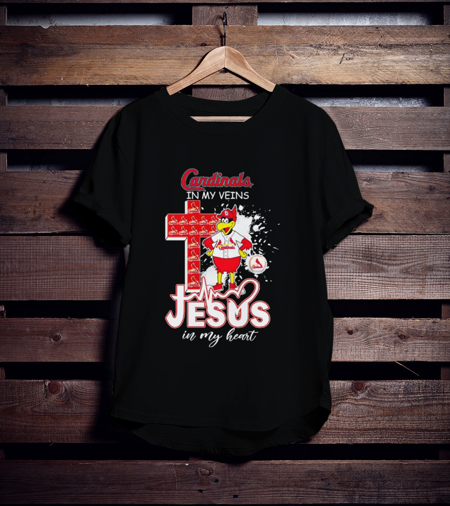 Cardinals In My Veins Jesus In My Heart Cross T-Shirt