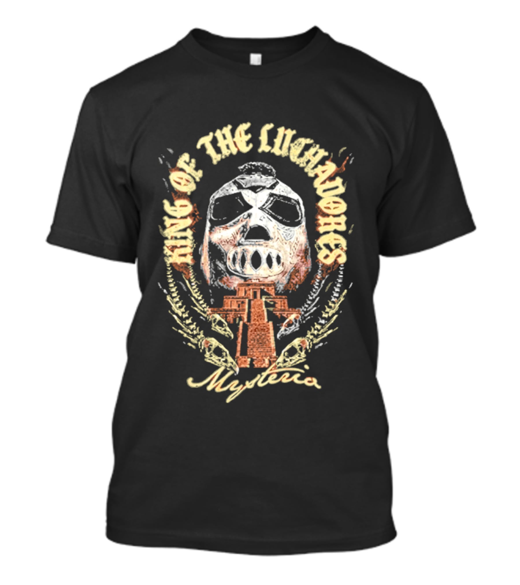 King Of The Luchadores Mysterio Aztec Pyramid Mask T-Shirt